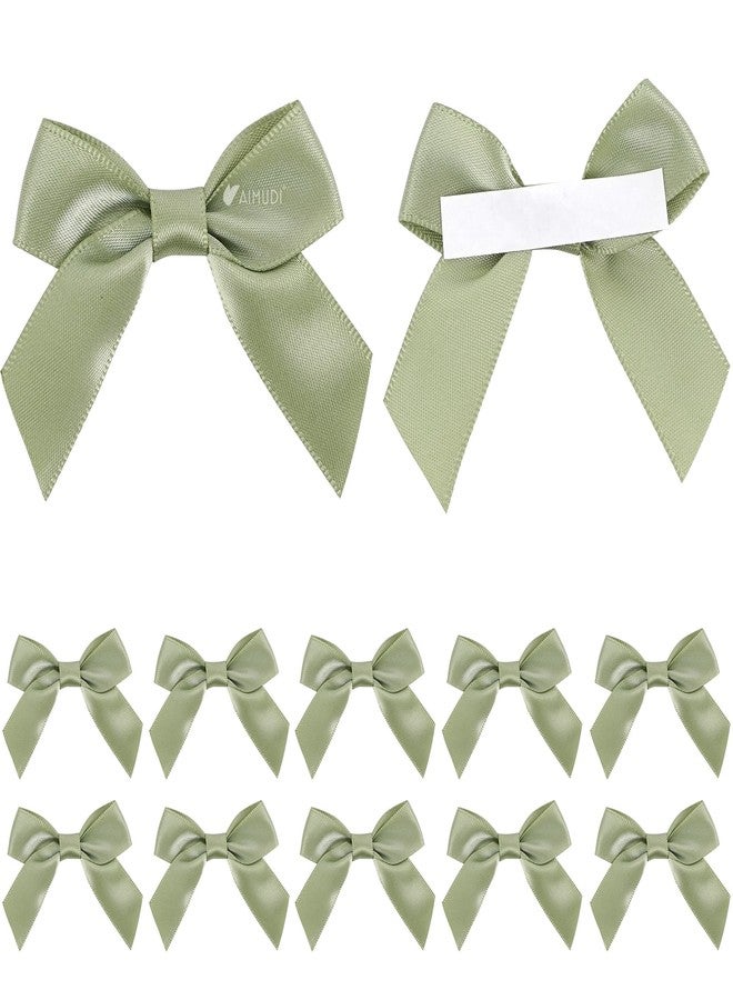 AIMUDI Sage Green Satin Ribbon Bows 2" Self Adhesive Satin Bows for Gift Wrapping Premade Ribbon Bows with Double-Sided Tape for Making Crafts Baby Shower Birthday Party Wedding Decorations, 50 PCs - Image 1